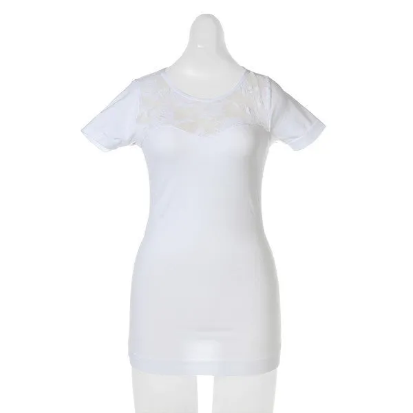 Hot Women Sexy Hollow Round Neck Lace Short Sleeve Top T-shirt New NW
