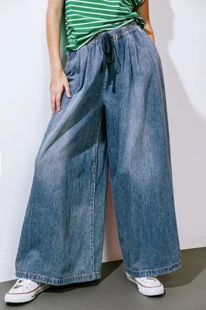 Indigo Washed Wide-Leg Denim Pants