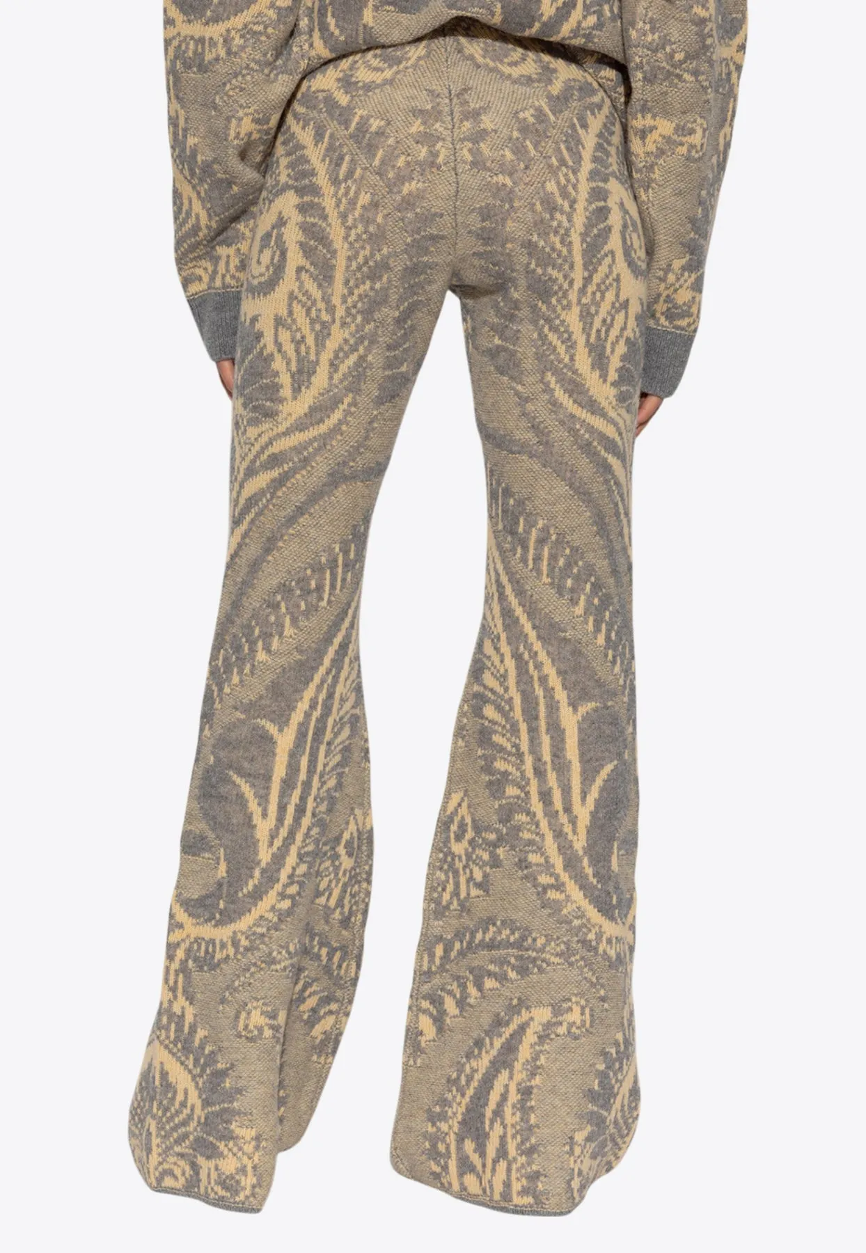 Intarsia Knit Wool Flared Pants