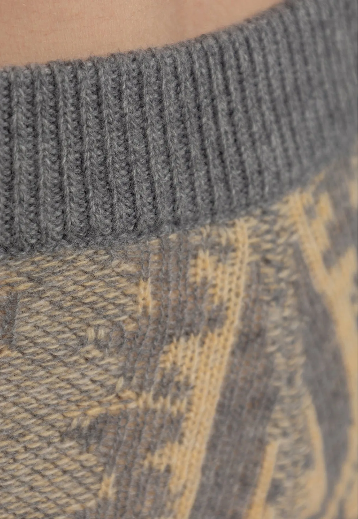 Intarsia Knit Wool Flared Pants