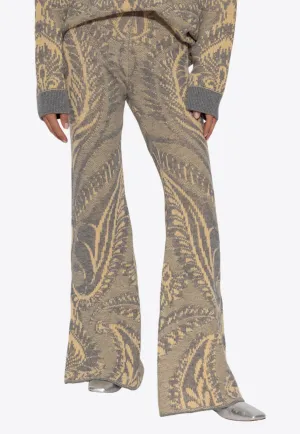 Intarsia Knit Wool Flared Pants
