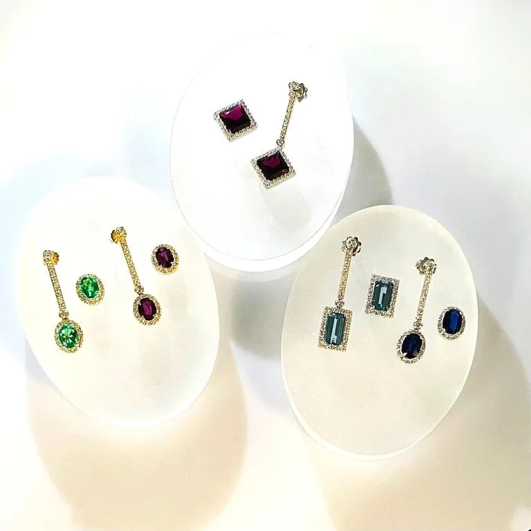 Interchangeable Sapphire Drop Earrings with Diamond Line Tops in 18k White Gold