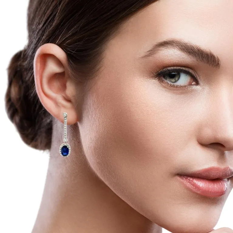 Interchangeable Sapphire Drop Earrings with Diamond Line Tops in 18k White Gold