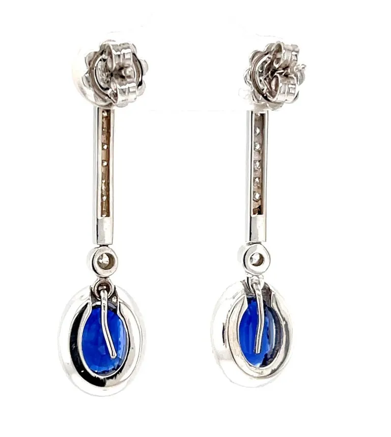 Interchangeable Sapphire Drop Earrings with Diamond Line Tops in 18k White Gold