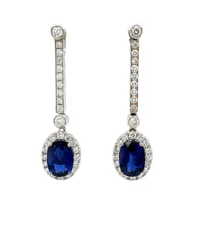 Interchangeable Sapphire Drop Earrings with Diamond Line Tops in 18k White Gold