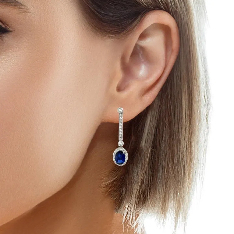 Interchangeable Sapphire Drop Earrings with Diamond Line Tops in 18k White Gold