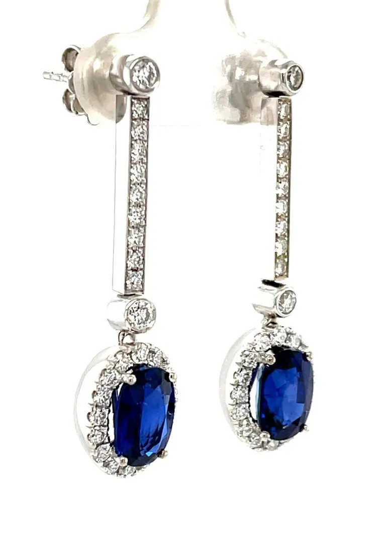 Interchangeable Sapphire Drop Earrings with Diamond Line Tops in 18k White Gold
