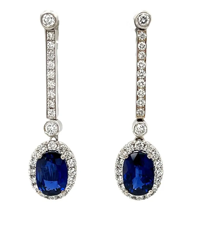 Interchangeable Sapphire Drop Earrings with Diamond Line Tops in 18k White Gold