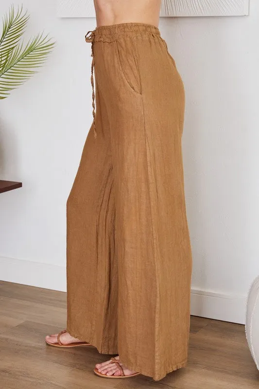 Italian Linen Drawstring Pants in Beige