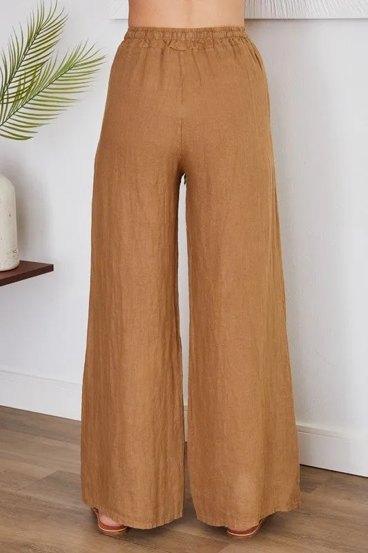 Italian Linen Drawstring Pants in Beige