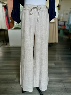 Italian Linen Drawstring Pants in Beige