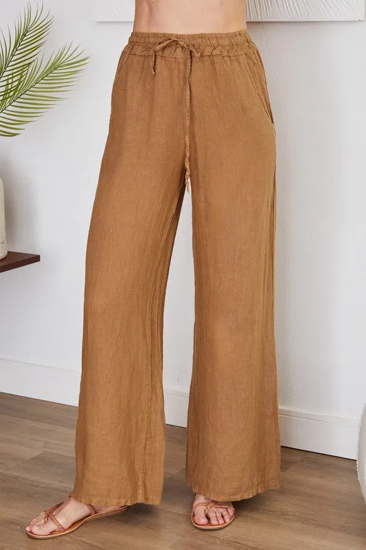 Italian Linen Drawstring Pants in Beige