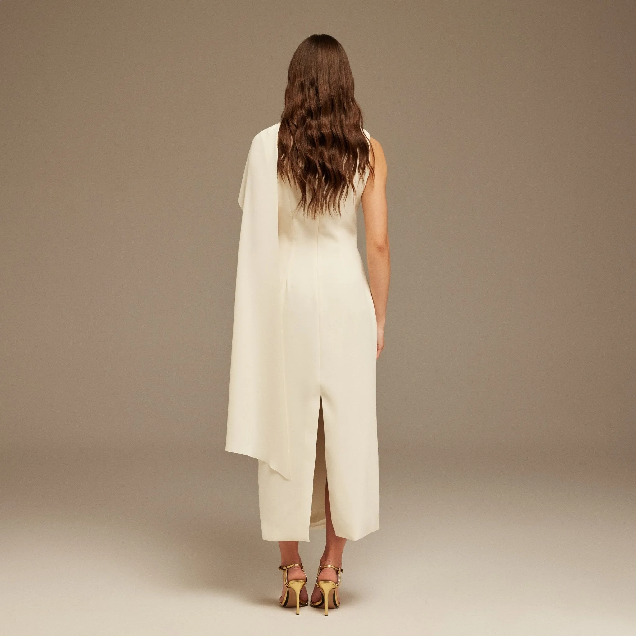Ivory Asymmetrical Back Draped Maxi Dress