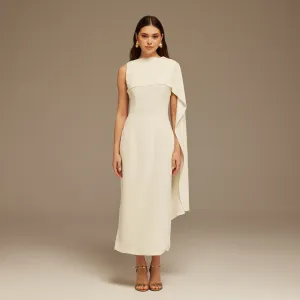 Ivory Asymmetrical Back Draped Maxi Dress