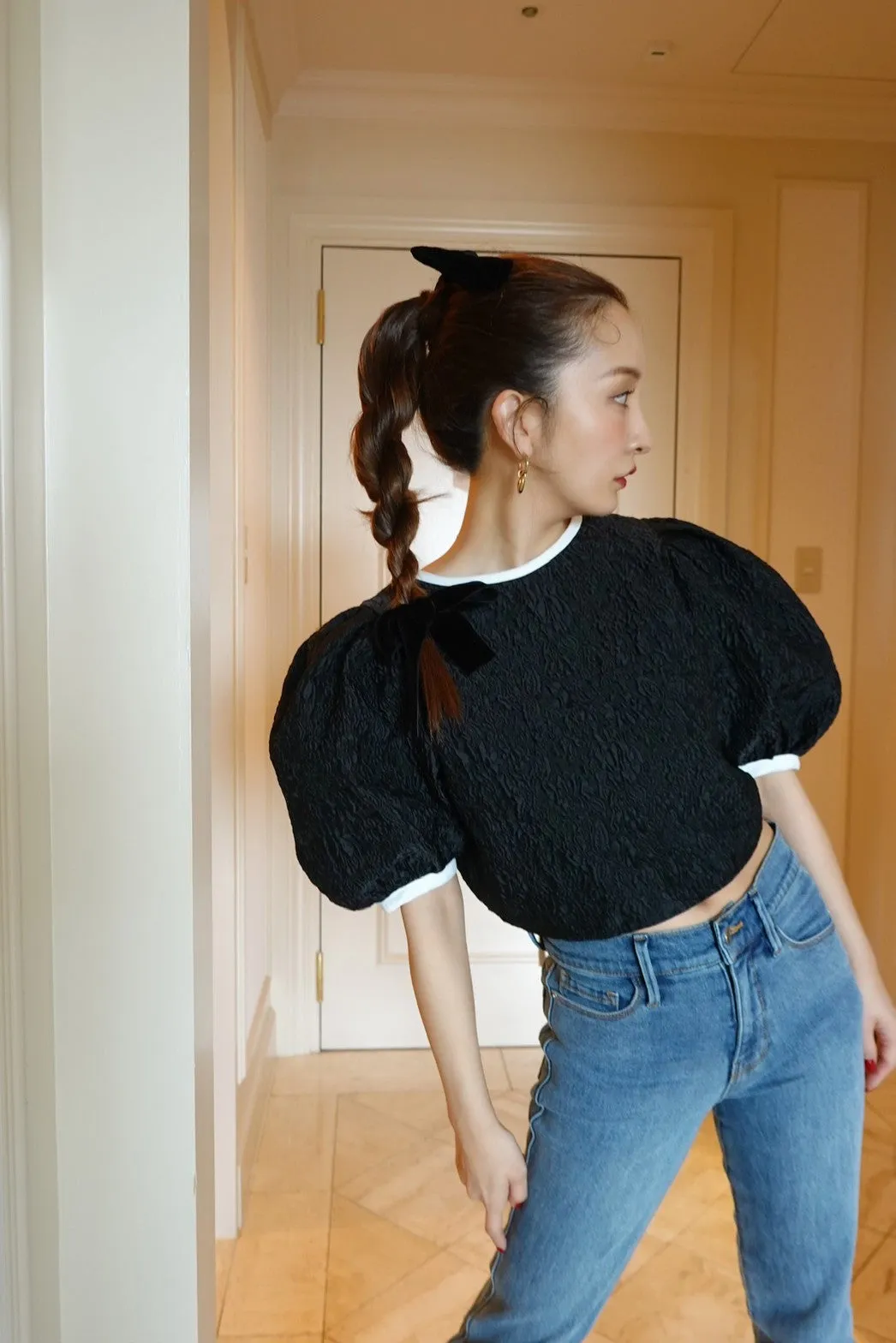 Jacquard half tops - BLACK