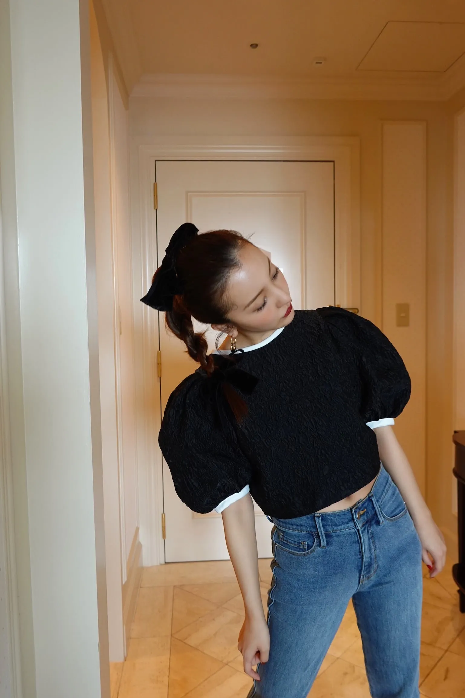 Jacquard half tops - BLACK