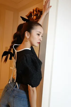 Jacquard half tops - BLACK