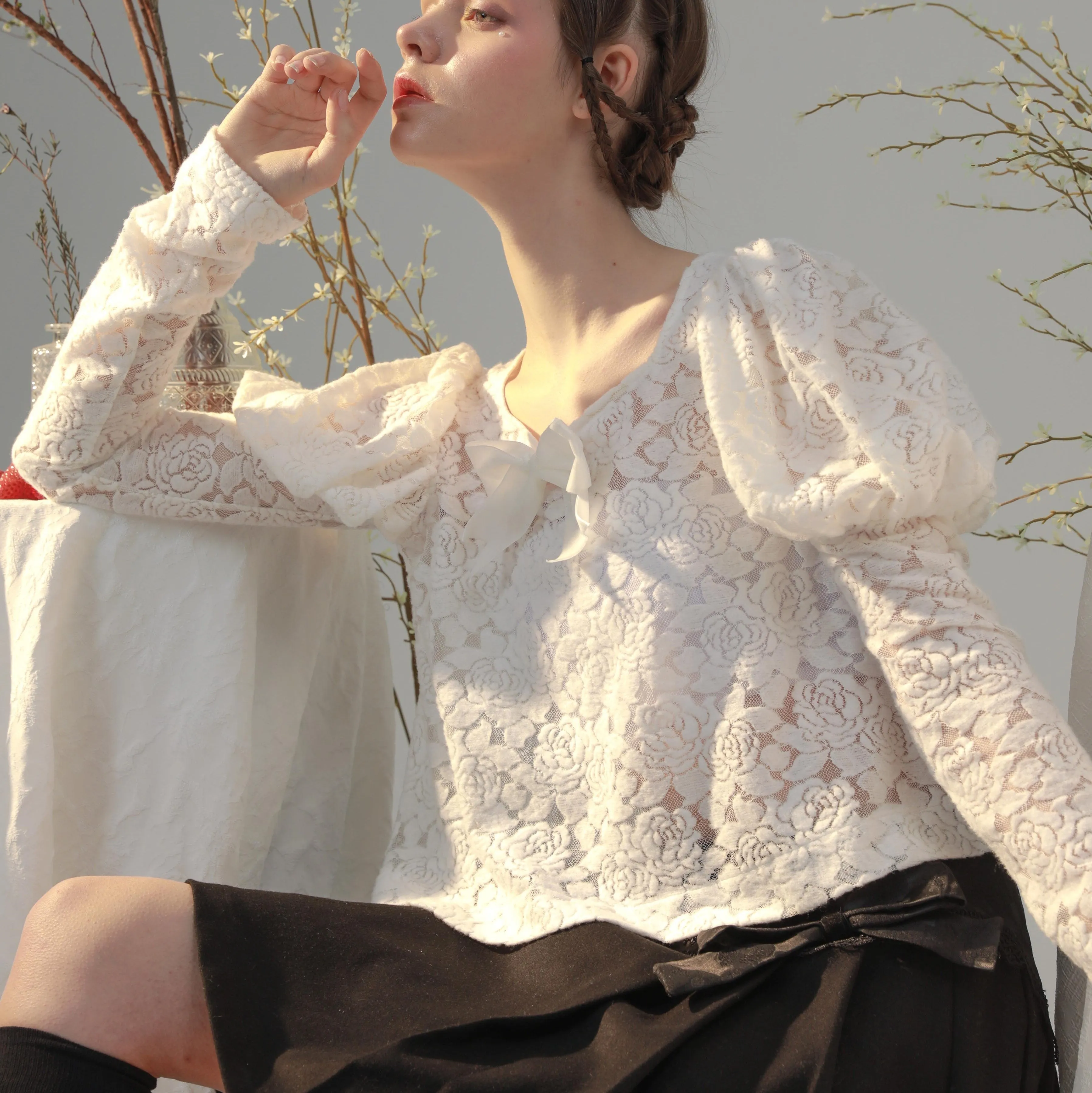 jacquard lantern flower pattern tops