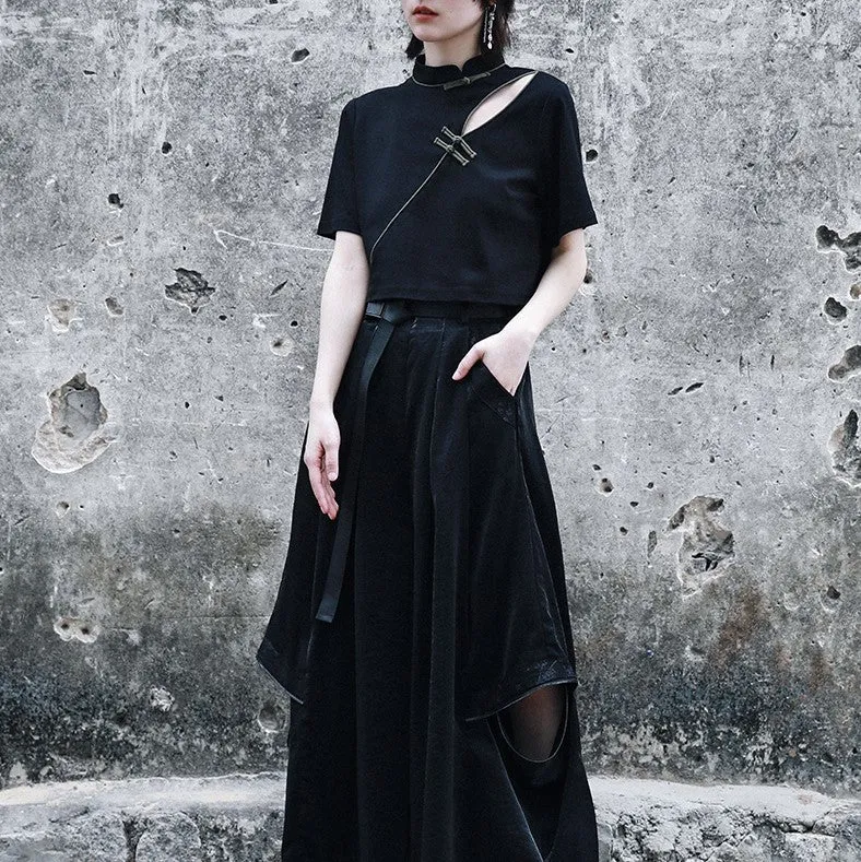 jet black beauty cheongsam tops