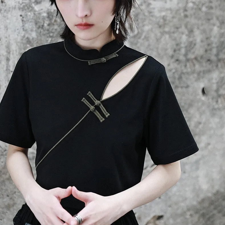 jet black beauty cheongsam tops