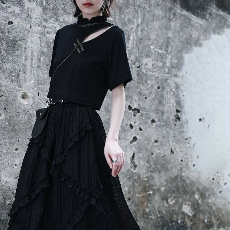 jet black beauty cheongsam tops