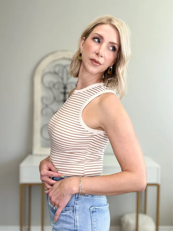 KEEP IT CASUAL STRIPED BODYSUIT - CREAM/TAN