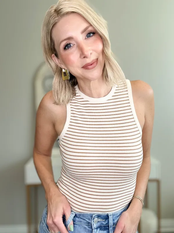 KEEP IT CASUAL STRIPED BODYSUIT - CREAM/TAN