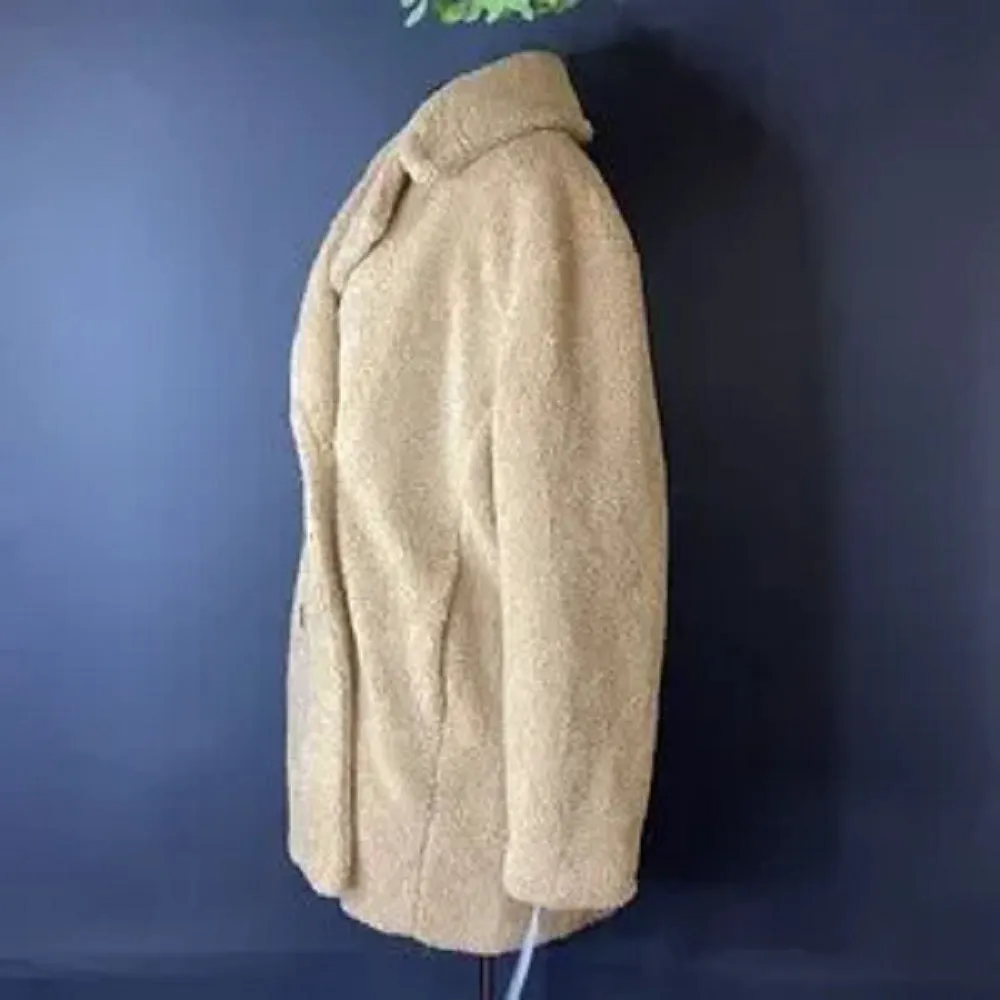 Kensie Tan Double-Breasted Faux-Fur Peacoat, XL