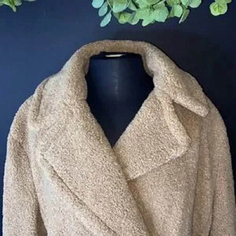 Kensie Tan Double-Breasted Faux-Fur Peacoat, XL