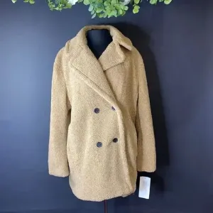 Kensie Tan Double-Breasted Faux-Fur Peacoat, XL