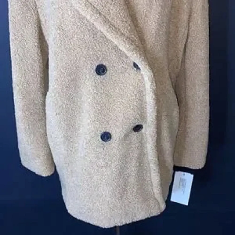 Kensie Tan Double-Breasted Faux-Fur Peacoat, XL