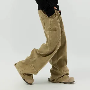 Khaki Wide-Leg Cargo Pants