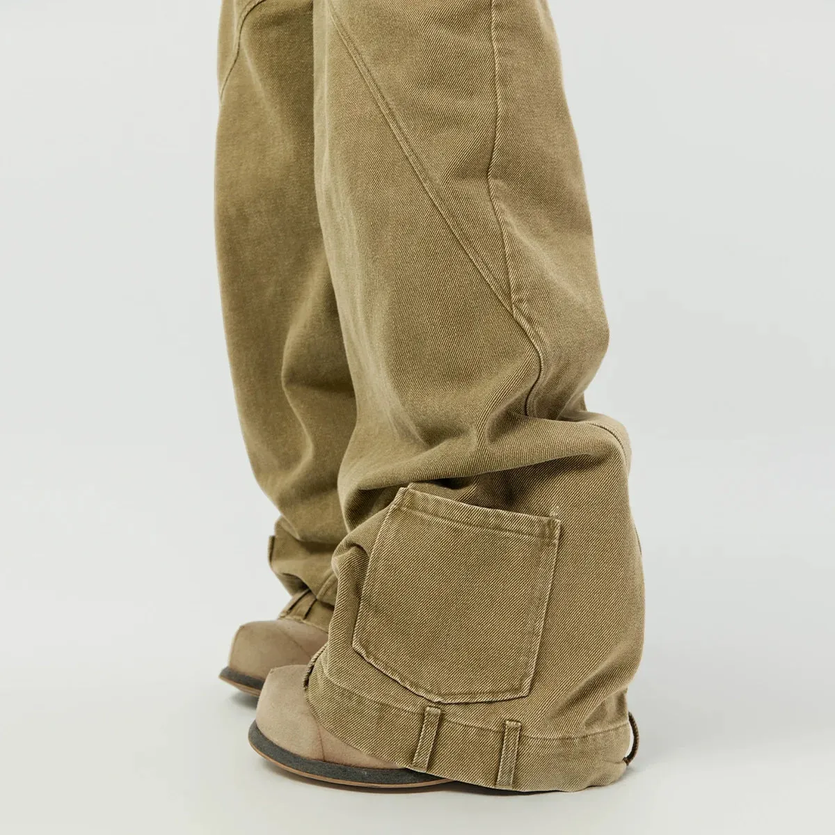Khaki Wide-Leg Cargo Pants