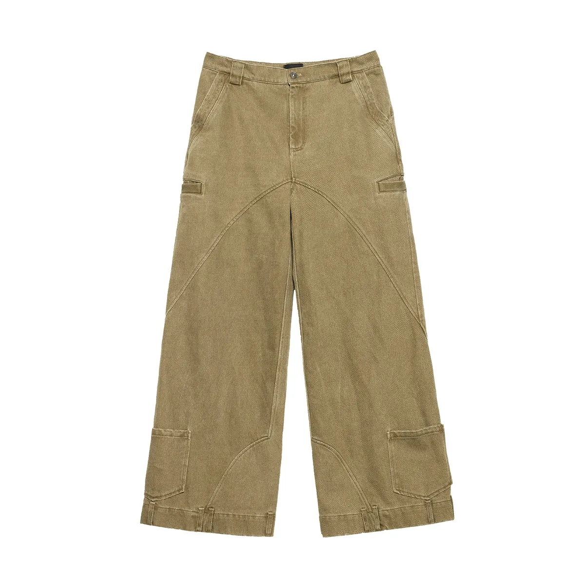 Khaki Wide-Leg Cargo Pants