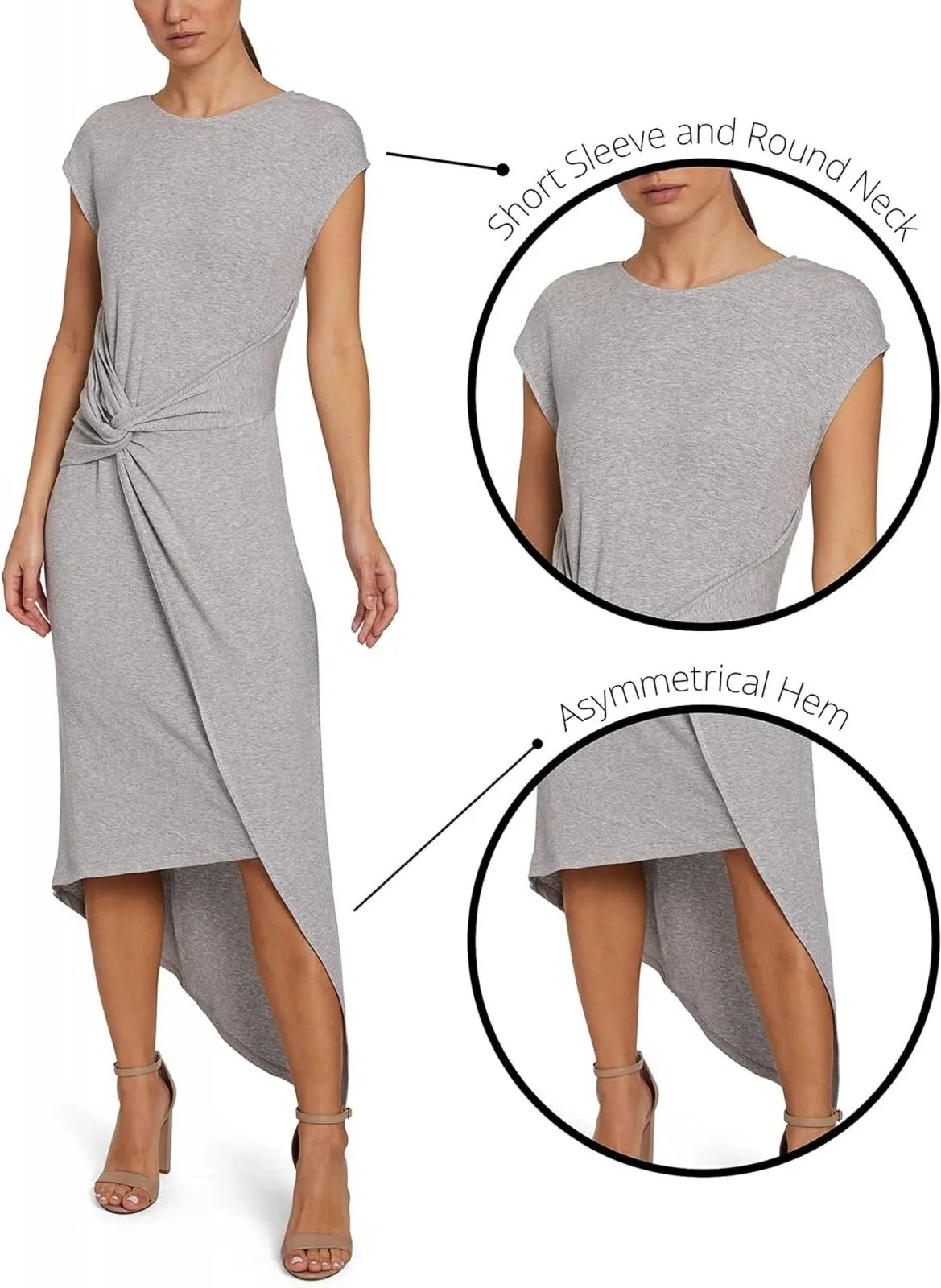 Laundry By Shelli Segal Womens Midi Cap Sleeve Asymmetrical Knot Dresses Gray XL