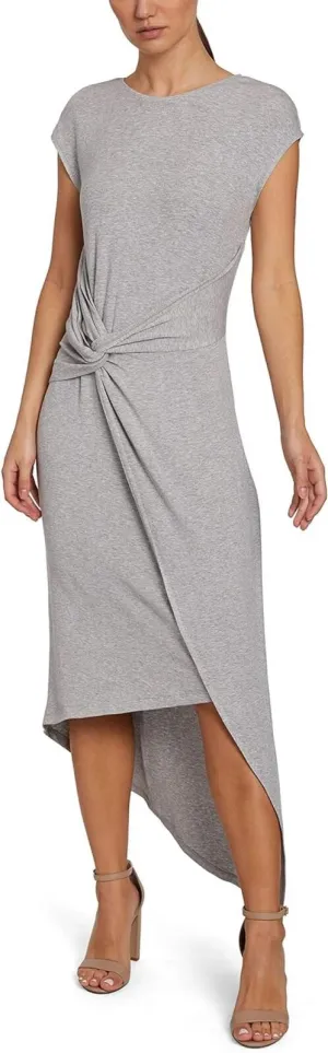 Laundry By Shelli Segal Womens Midi Cap Sleeve Asymmetrical Knot Dresses Gray XL