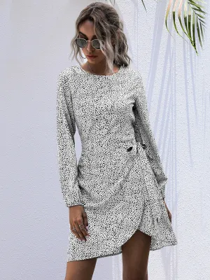 Leopard Print Mini Dress with Lace-Up Design and Asymmetrical Hem