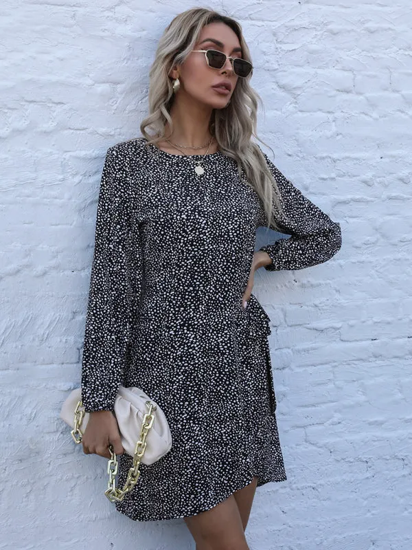 Leopard Print Mini Dress with Lace-Up Design and Asymmetrical Hem