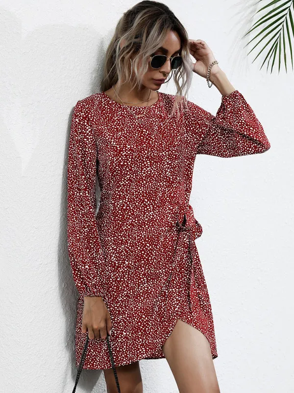 Leopard Print Mini Dress with Lace-Up Design and Asymmetrical Hem