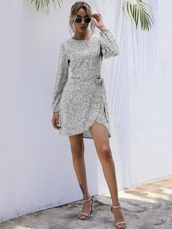 Leopard Print Mini Dress with Lace-Up Design and Asymmetrical Hem