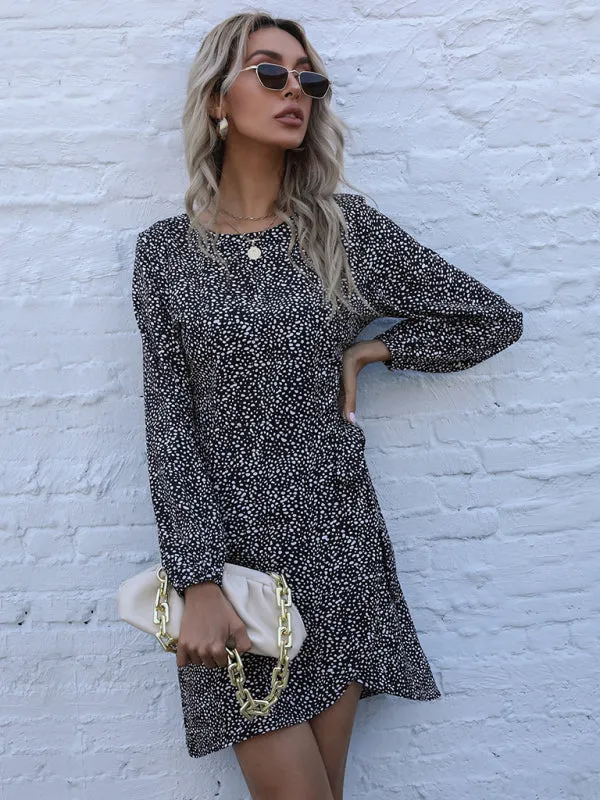 Leopard Print Mini Dress with Lace-Up Design and Asymmetrical Hem