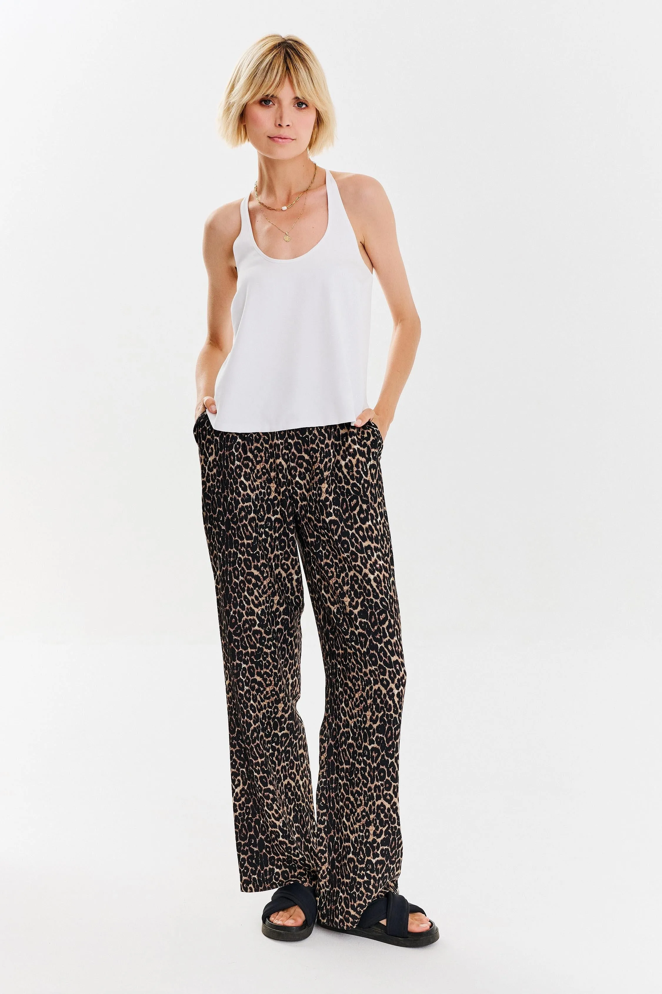 Leopard wide-leg pants