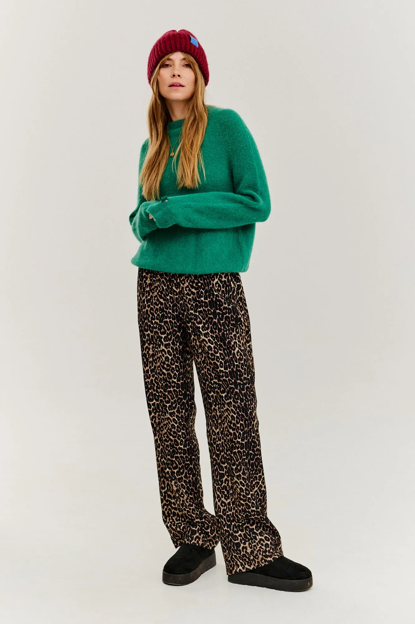Leopard wide-leg pants