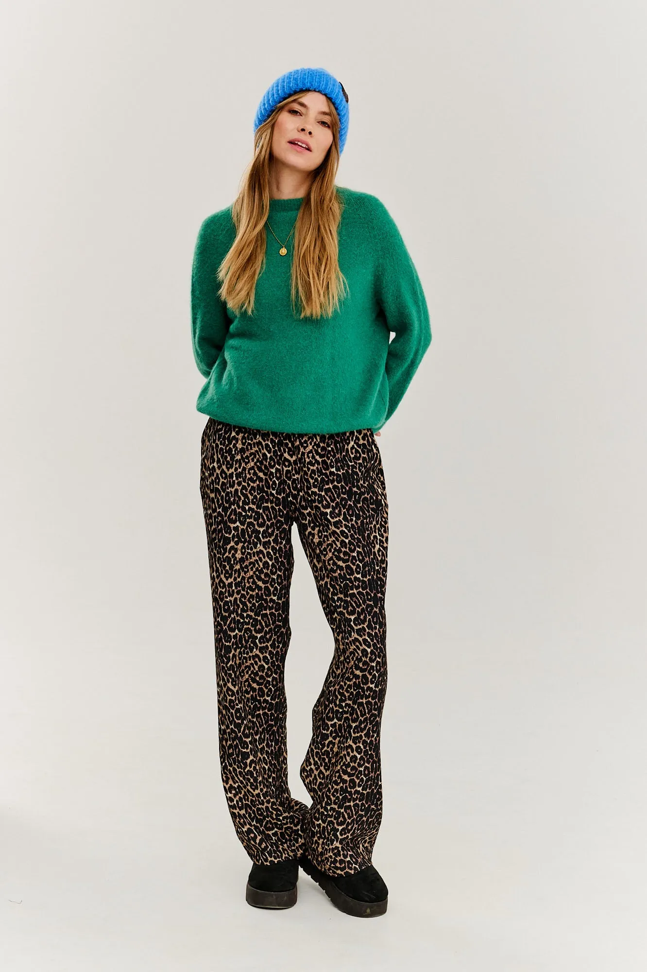 Leopard wide-leg pants