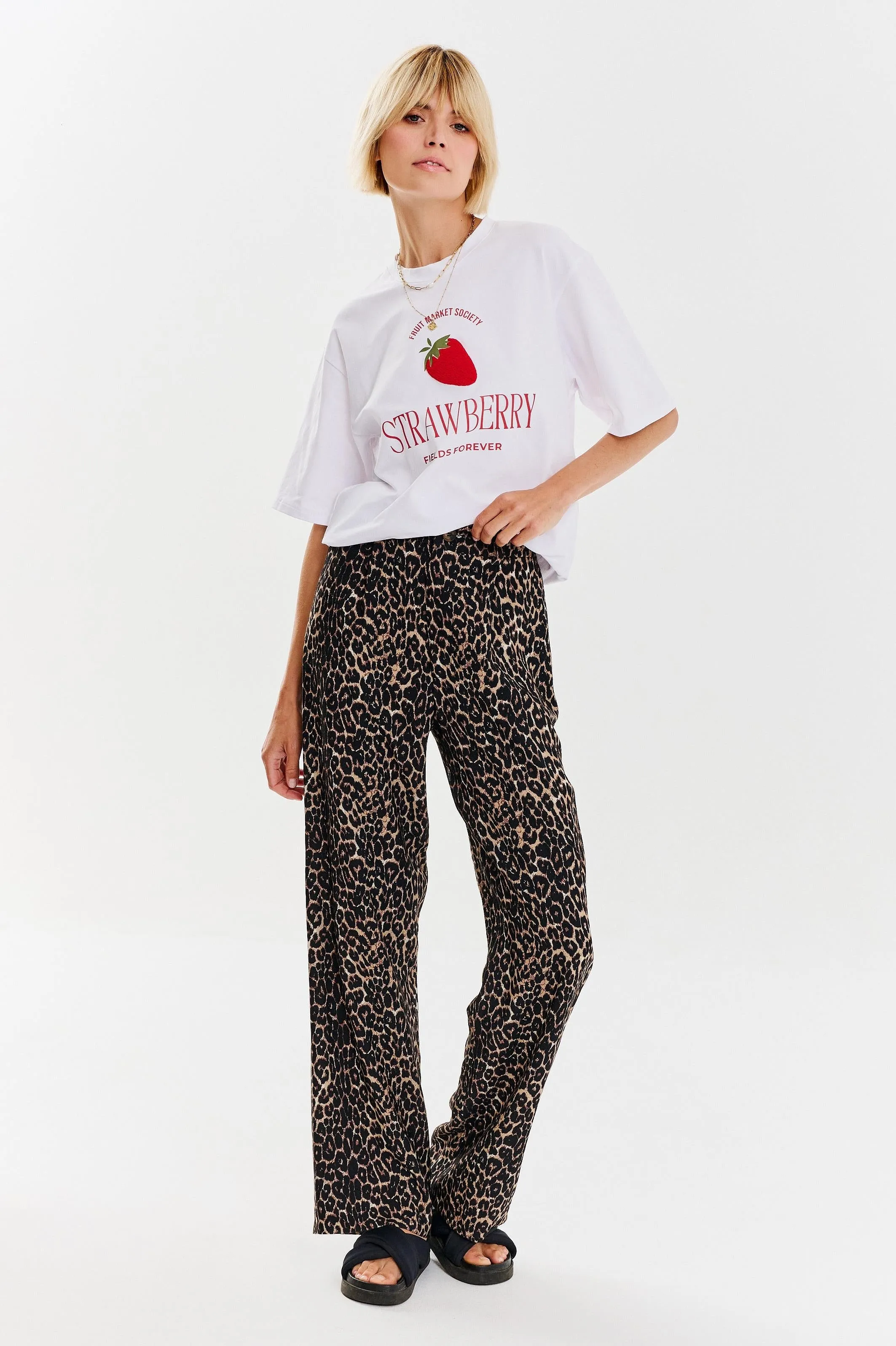 Leopard wide-leg pants