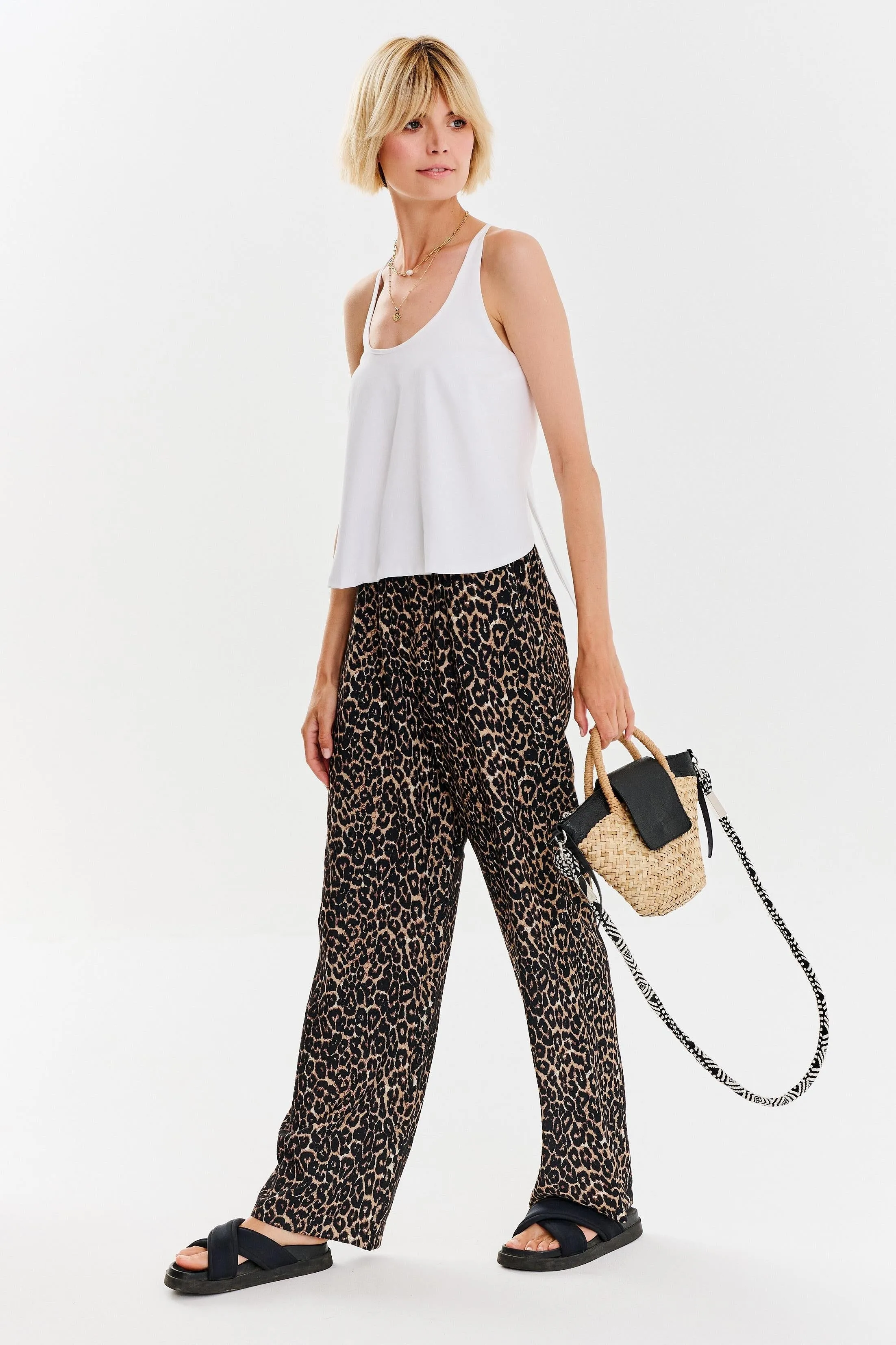 Leopard wide-leg pants