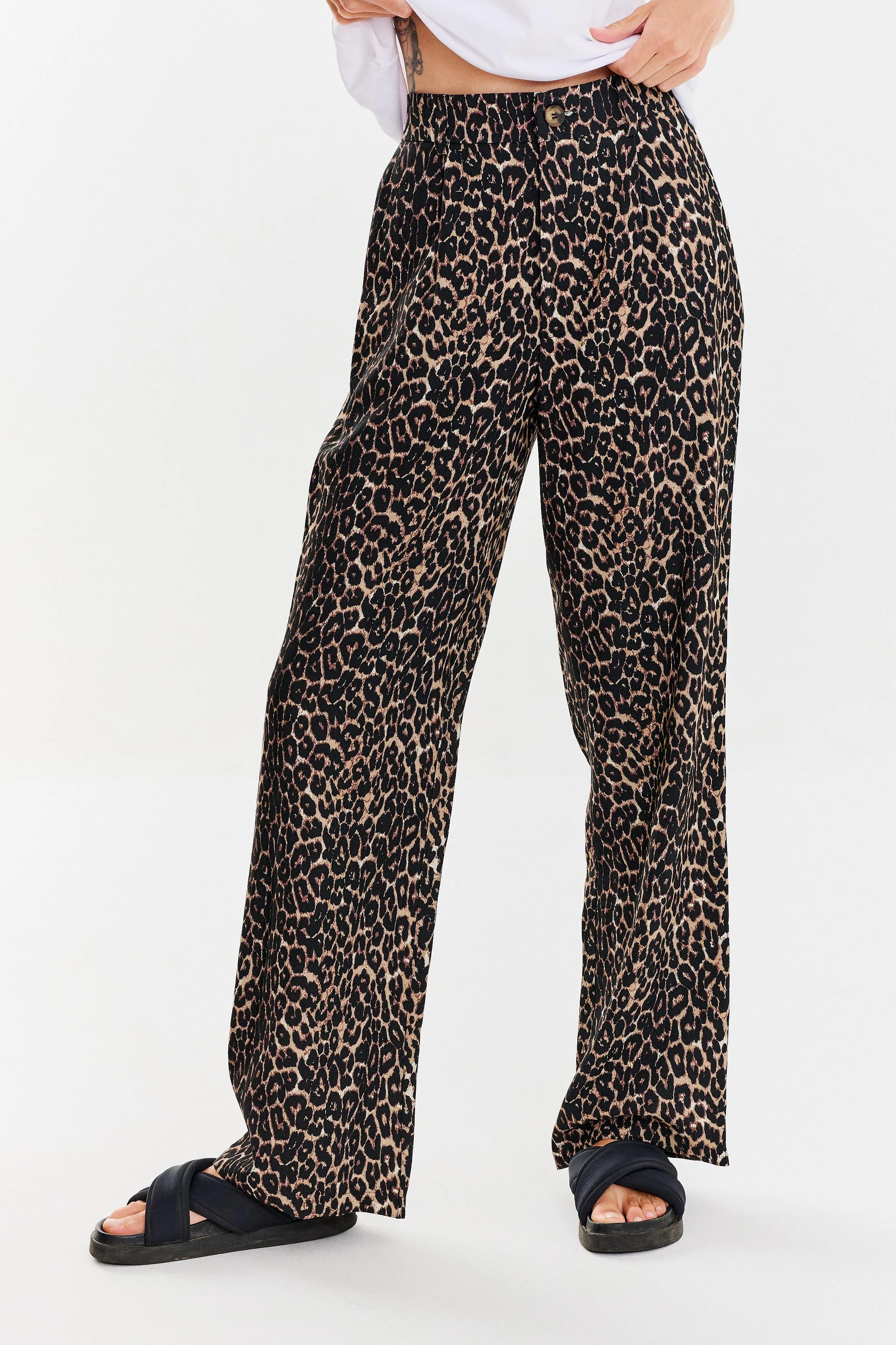 Leopard wide-leg pants