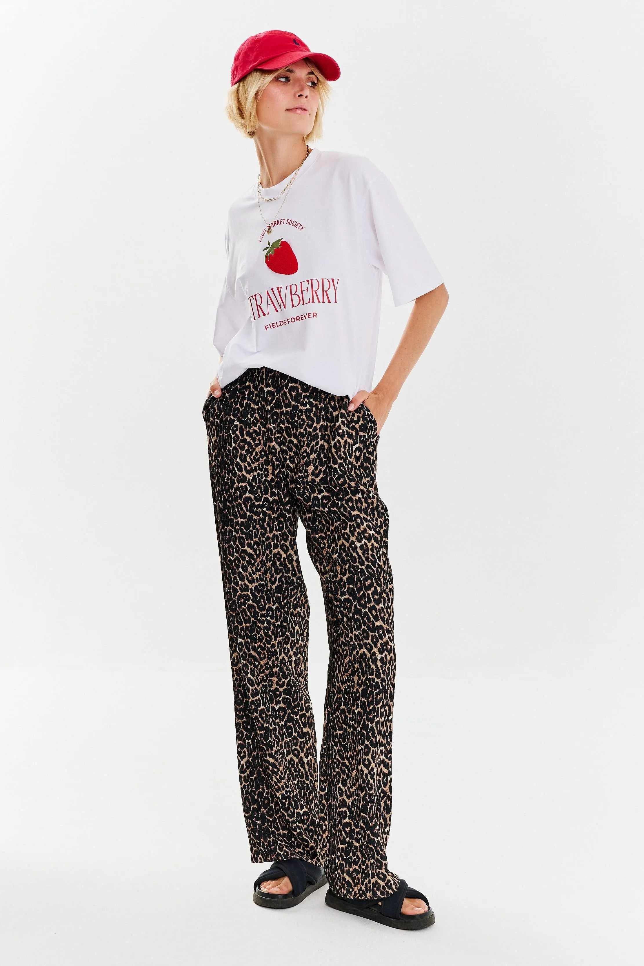 Leopard wide-leg pants