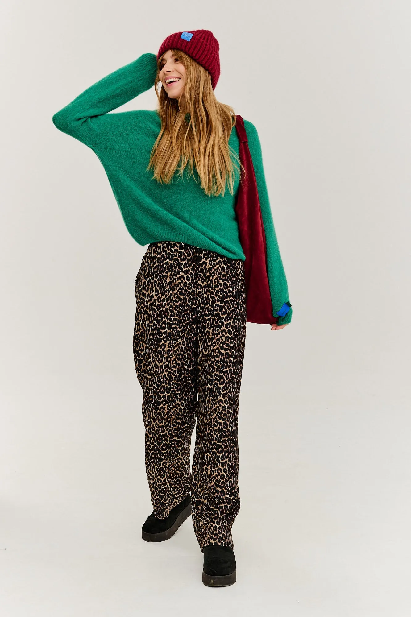 Leopard wide-leg pants