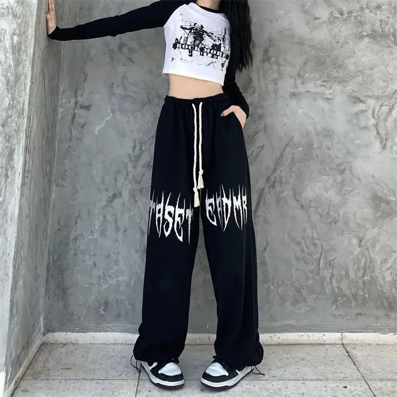 Letter Print Wide Leg Pants